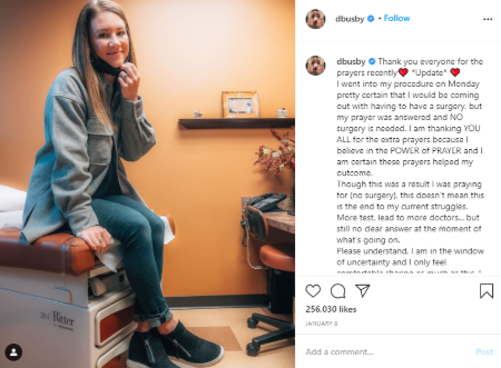 Danielle Busby's health update on her Instagram.